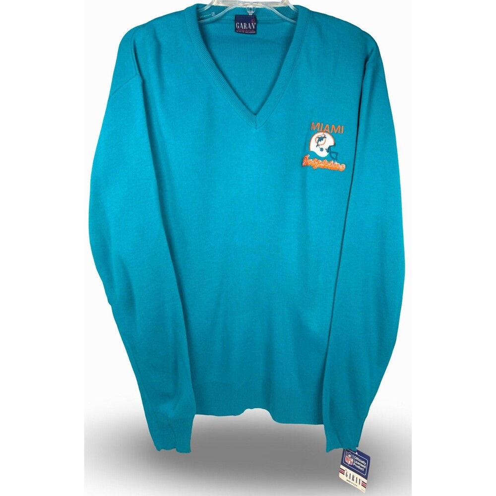 Vintage Miami Dolphins V-neck Sweater MADE IN USA Garan NFL New Oldstock Large